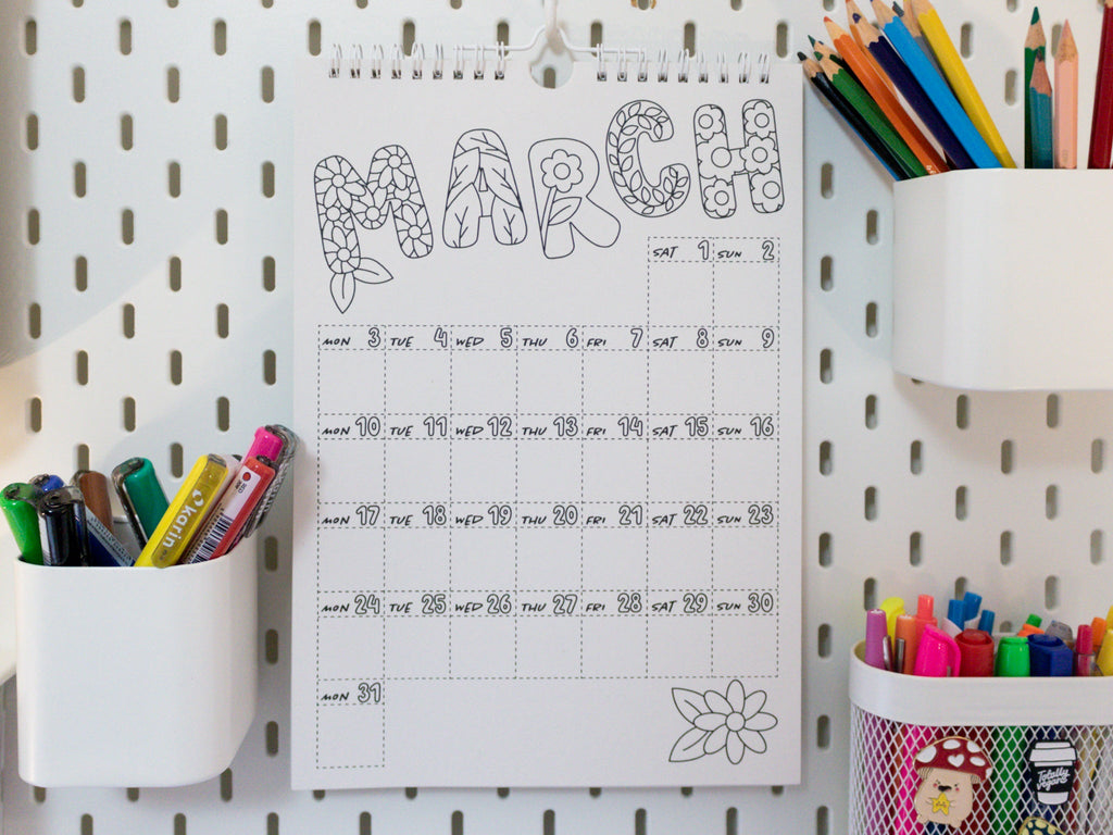 2026 Colouring Wall Calendar with Journal Prompts