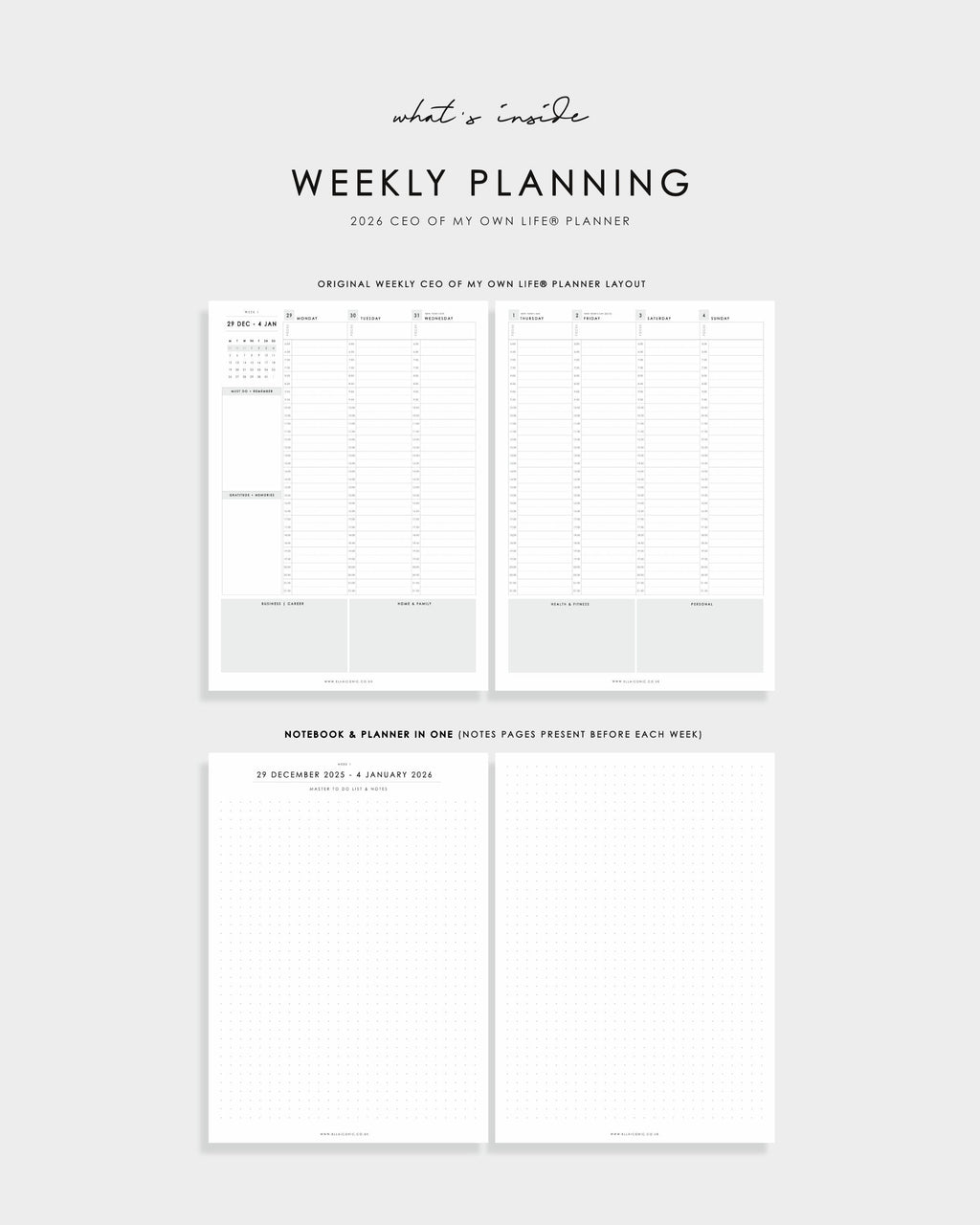 2026 Weekly Life Planner • CEO of My Own Life® • Black