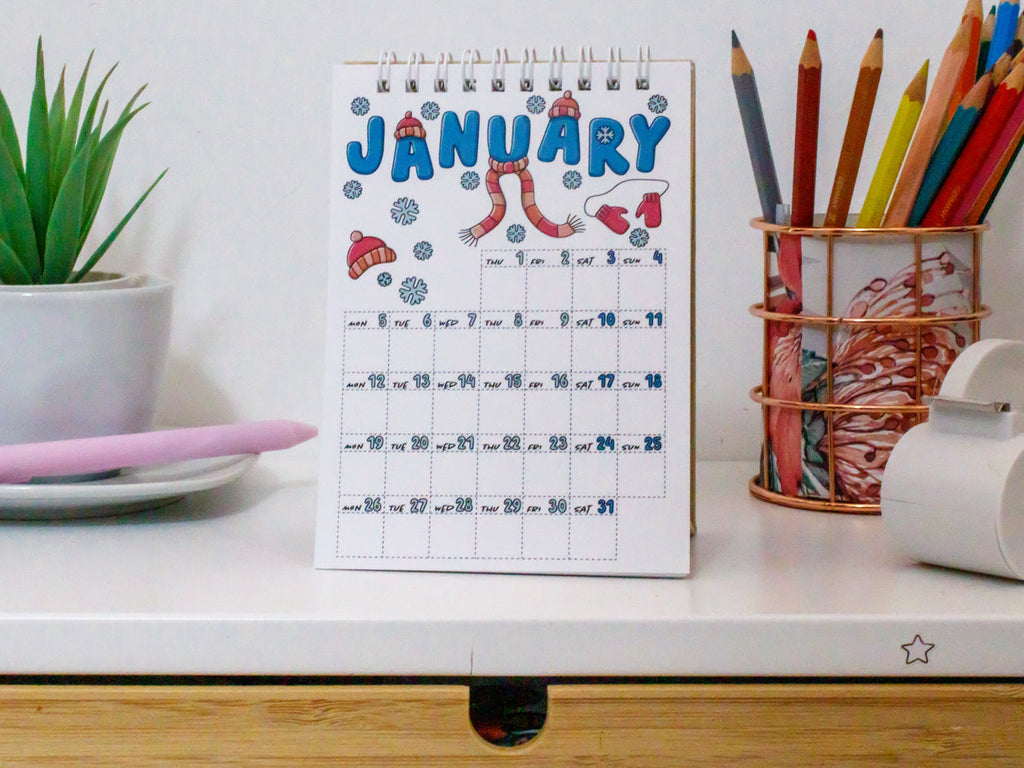 2026 Colourful Mini Desk Calendar with Journal Prompts