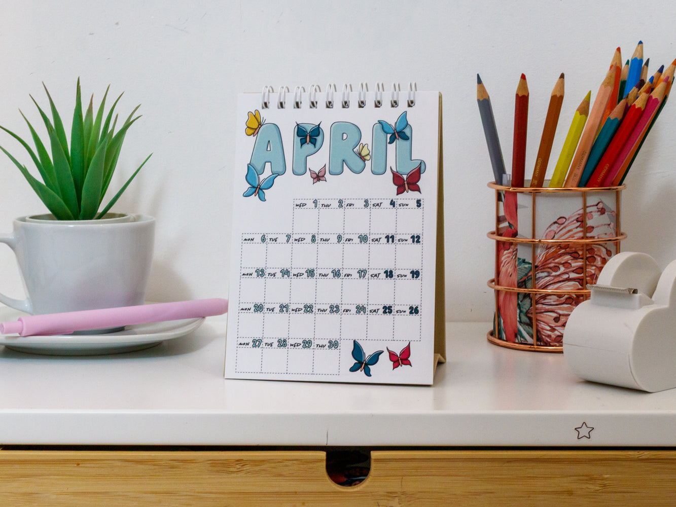 2026 Colourful Mini Desk Calendar with Journal Prompts