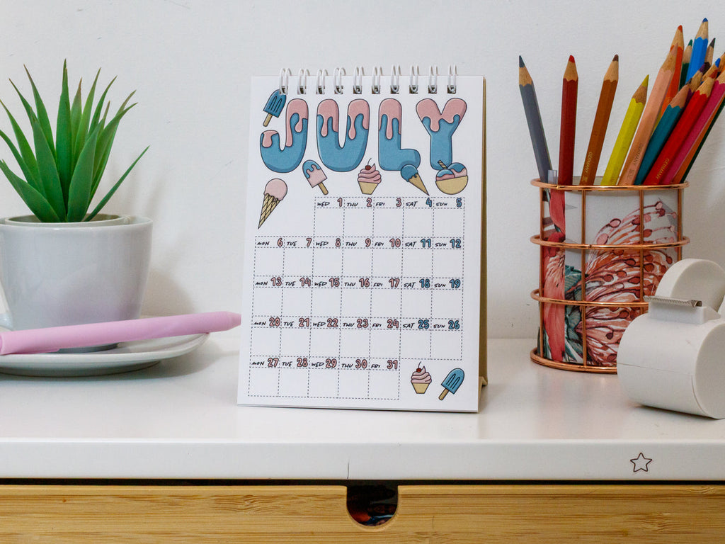 2026 Colourful Mini Desk Calendar with Journal Prompts