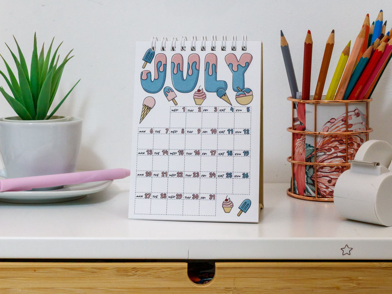 2026 Colourful Mini Desk Calendar with Journal Prompts