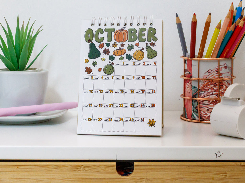 2026 Colourful Mini Desk Calendar with Journal Prompts