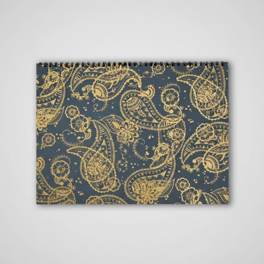 A4 Wiro Weekly Planner – Black & Gold Foil Paisley | Undated | 55 Weeks + Habit Tracker - Cork & Co