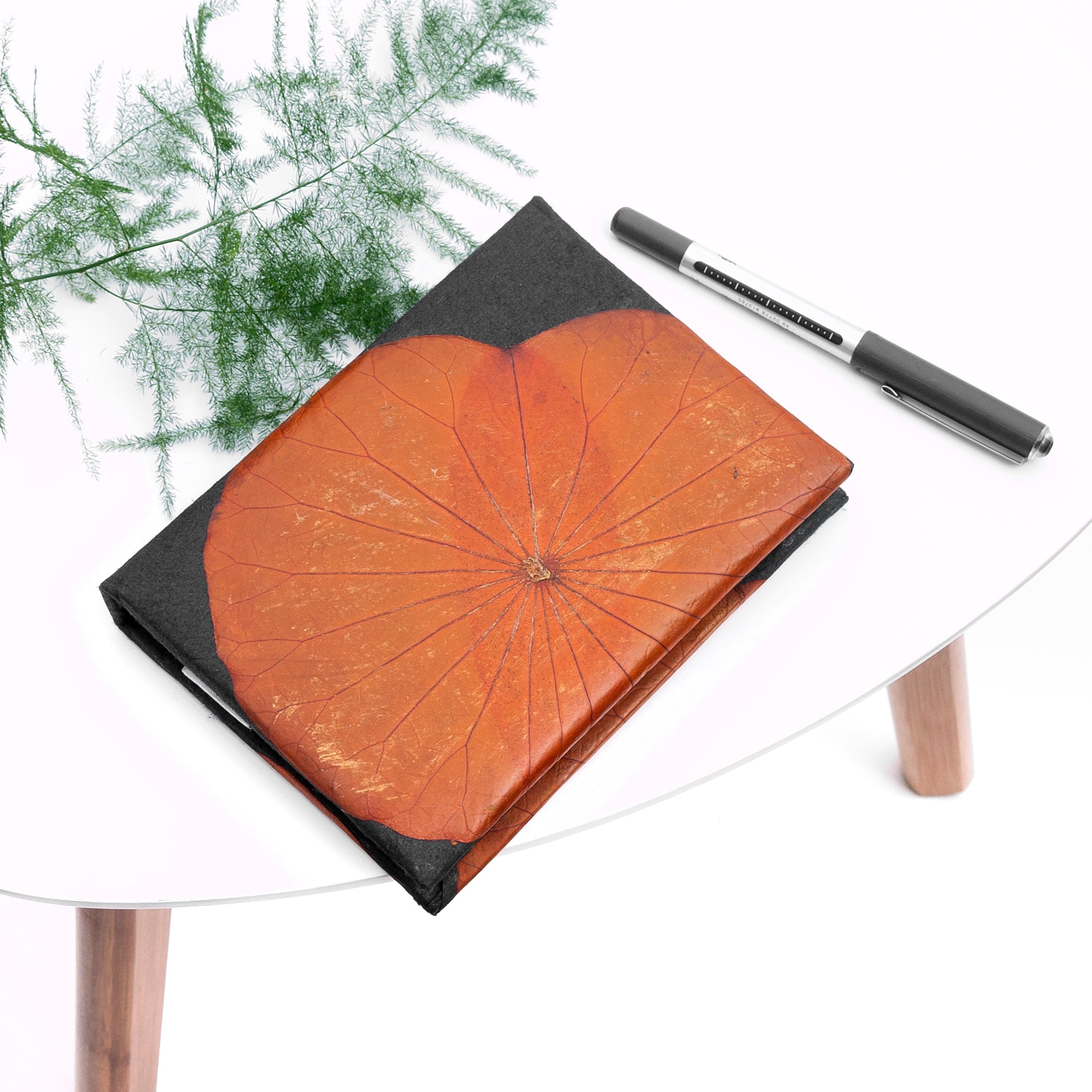 A6 Vegan Leather Lotus Leaf Notebook