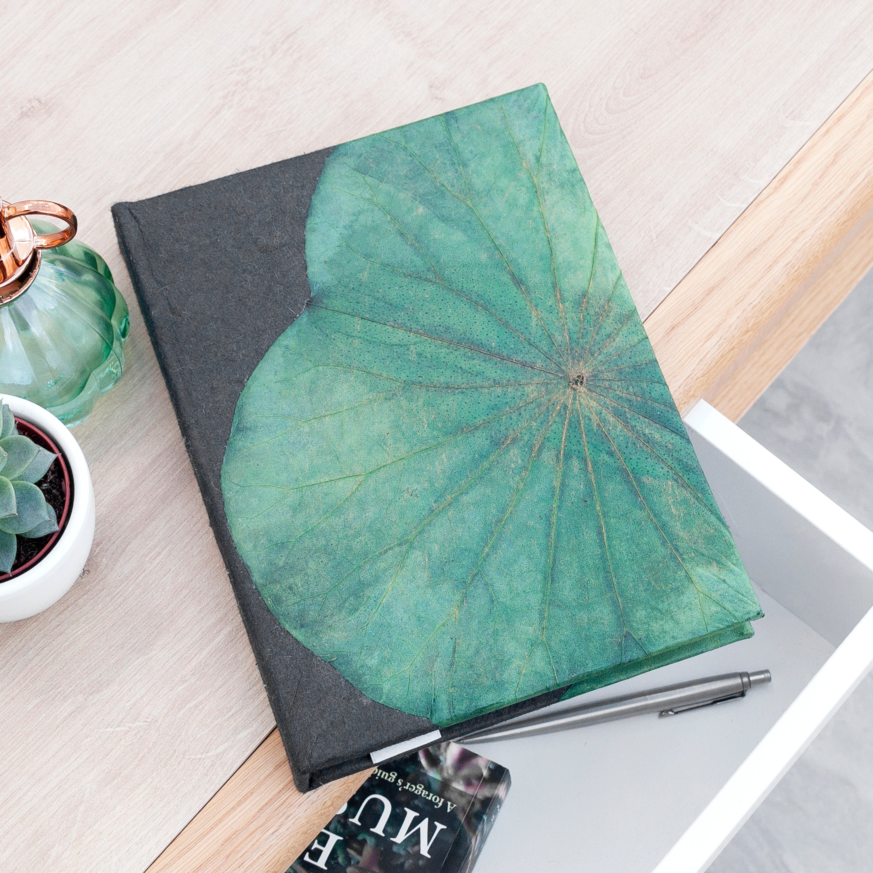A6 Vegan Leather Lotus Leaf Notebook