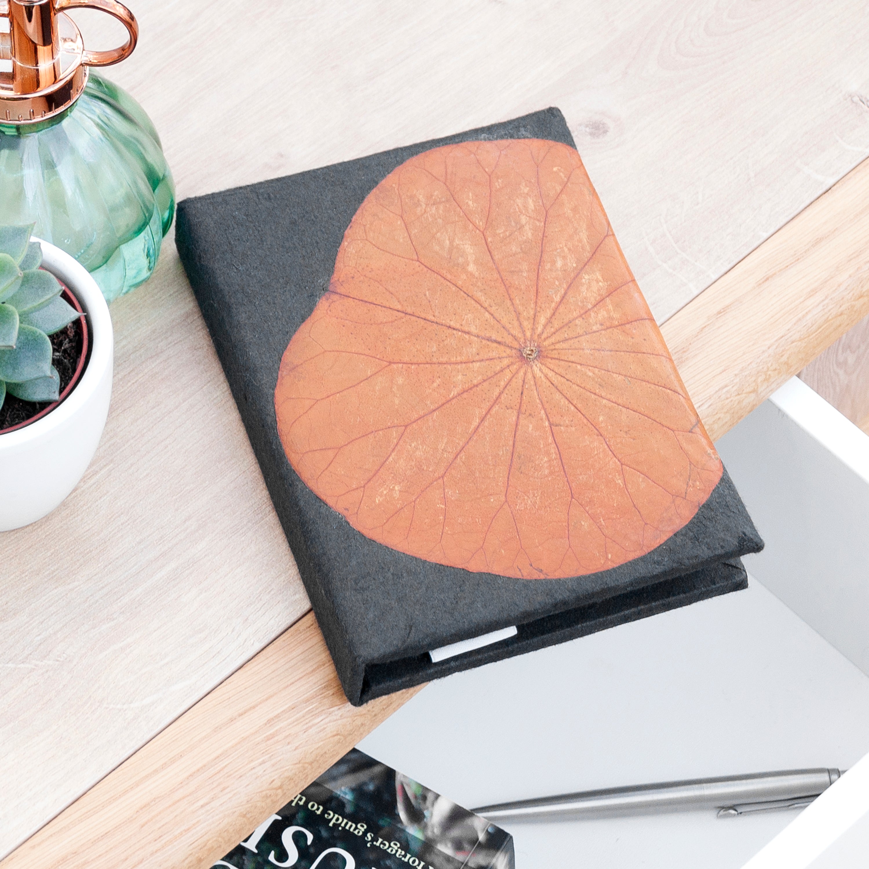 A6 Vegan Leather Lotus Leaf Notebook