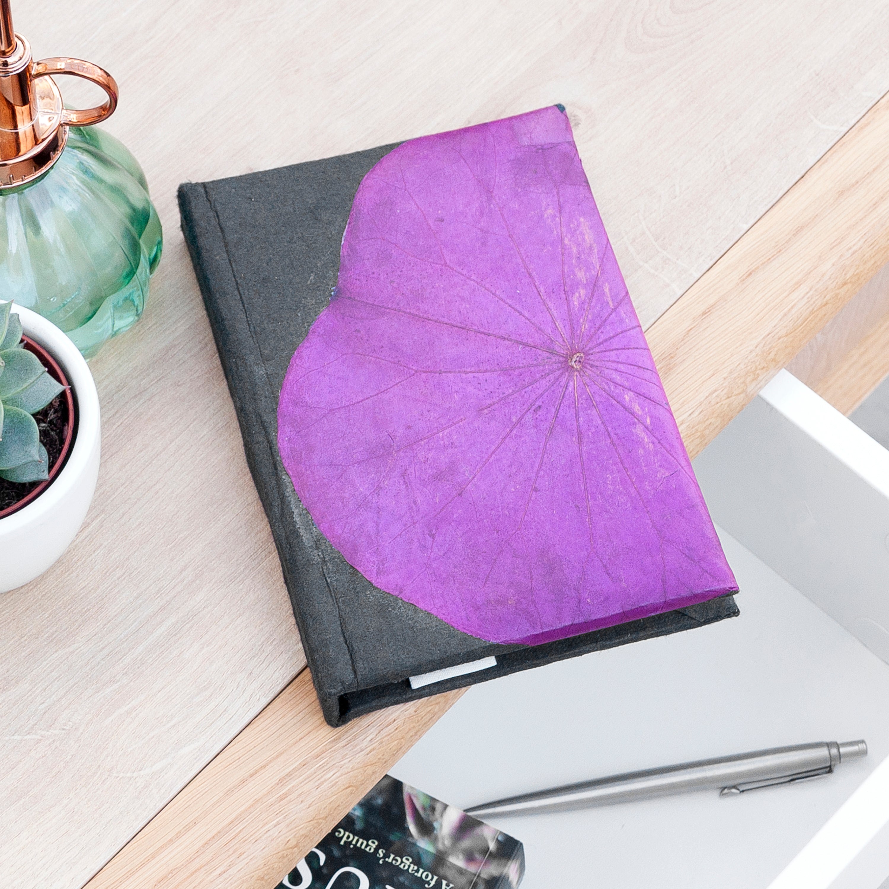 A6 Vegan Leather Lotus Leaf Notebook