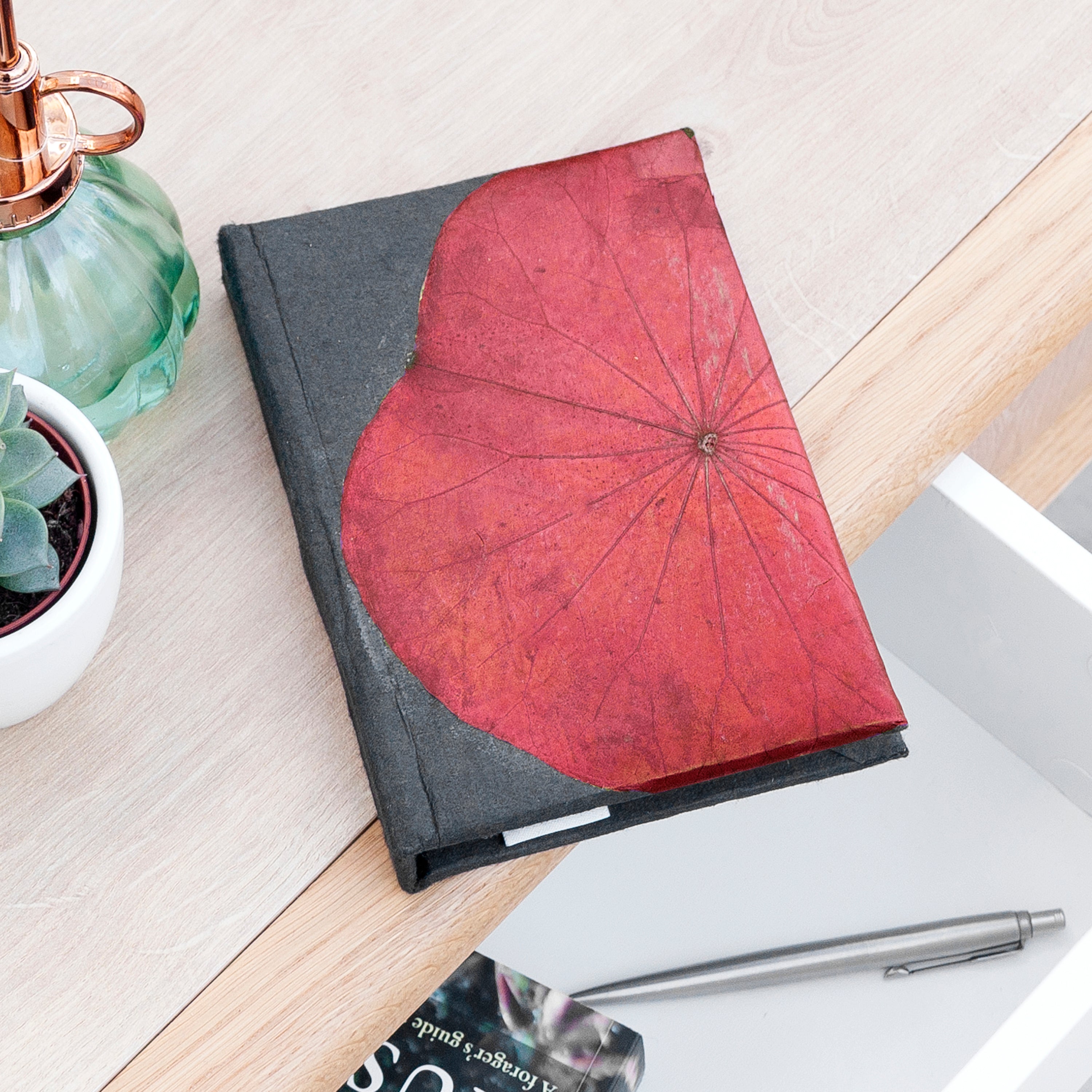 A6 Vegan Leather Lotus Leaf Notebook
