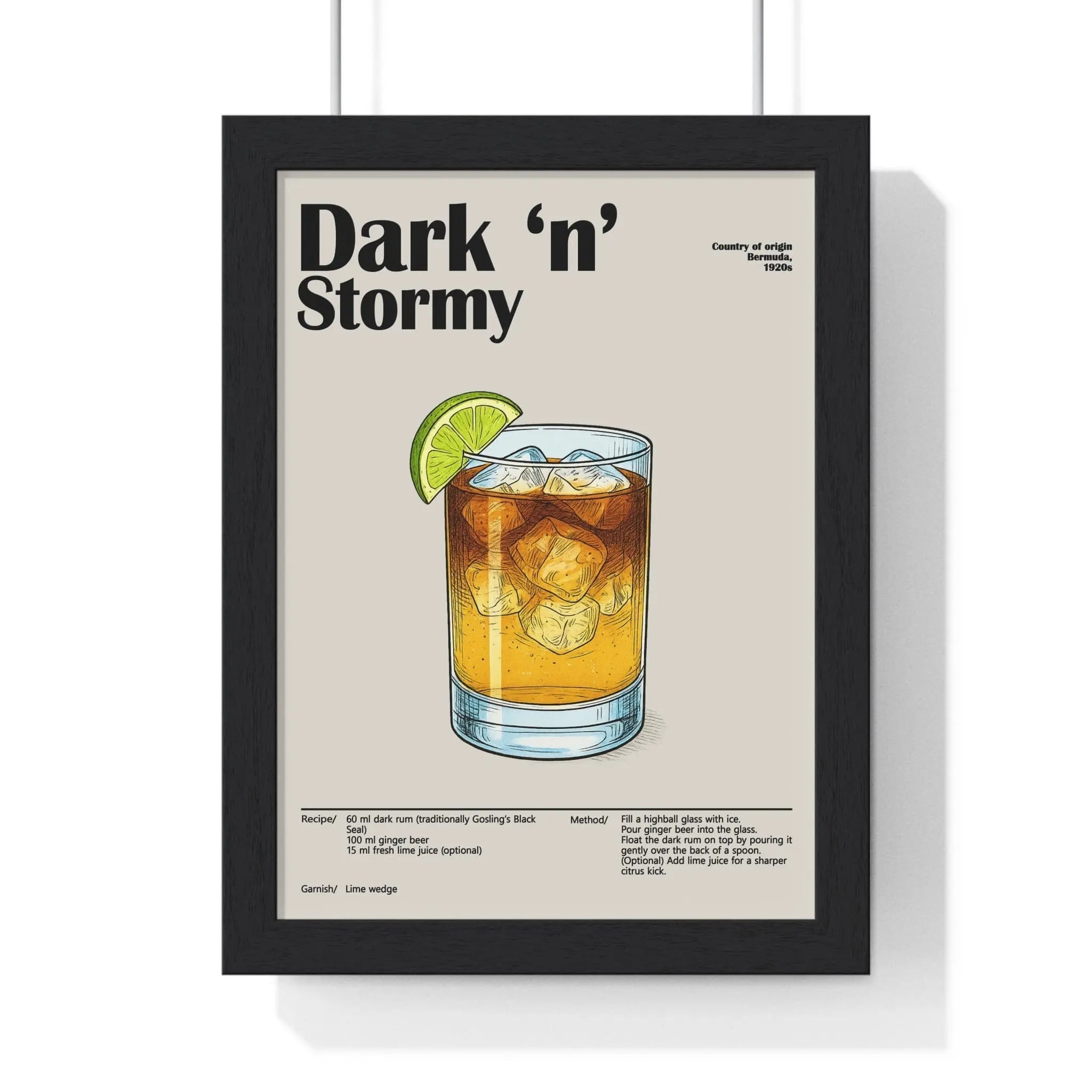 Dark ‘n’ Stormy Cocktail Poster – Bold Rum Drink Wall Art – Framed or Unframed