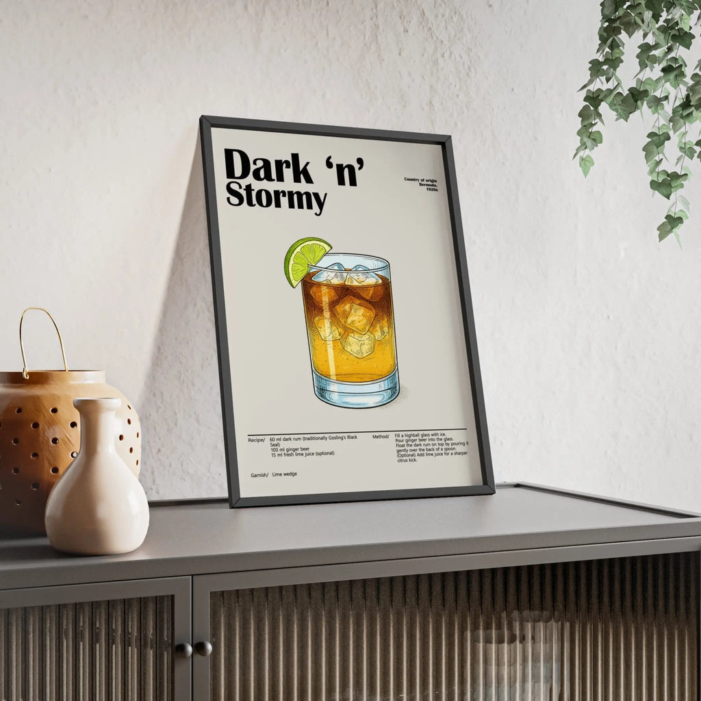 Dark ‘n’ Stormy Cocktail Poster – Bold Rum Drink Wall Art – Framed or Unframed