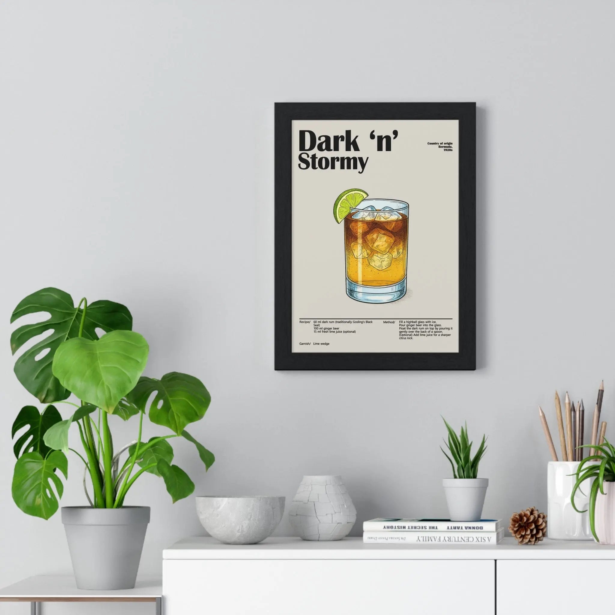 Dark ‘n’ Stormy Cocktail Poster – Bold Rum Drink Wall Art – Framed or Unframed