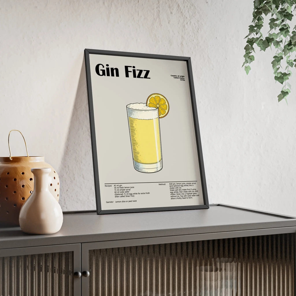 Gin Fizz Cocktail Poster – Bright Classic Drink Wall Art – Framed or Unframed
