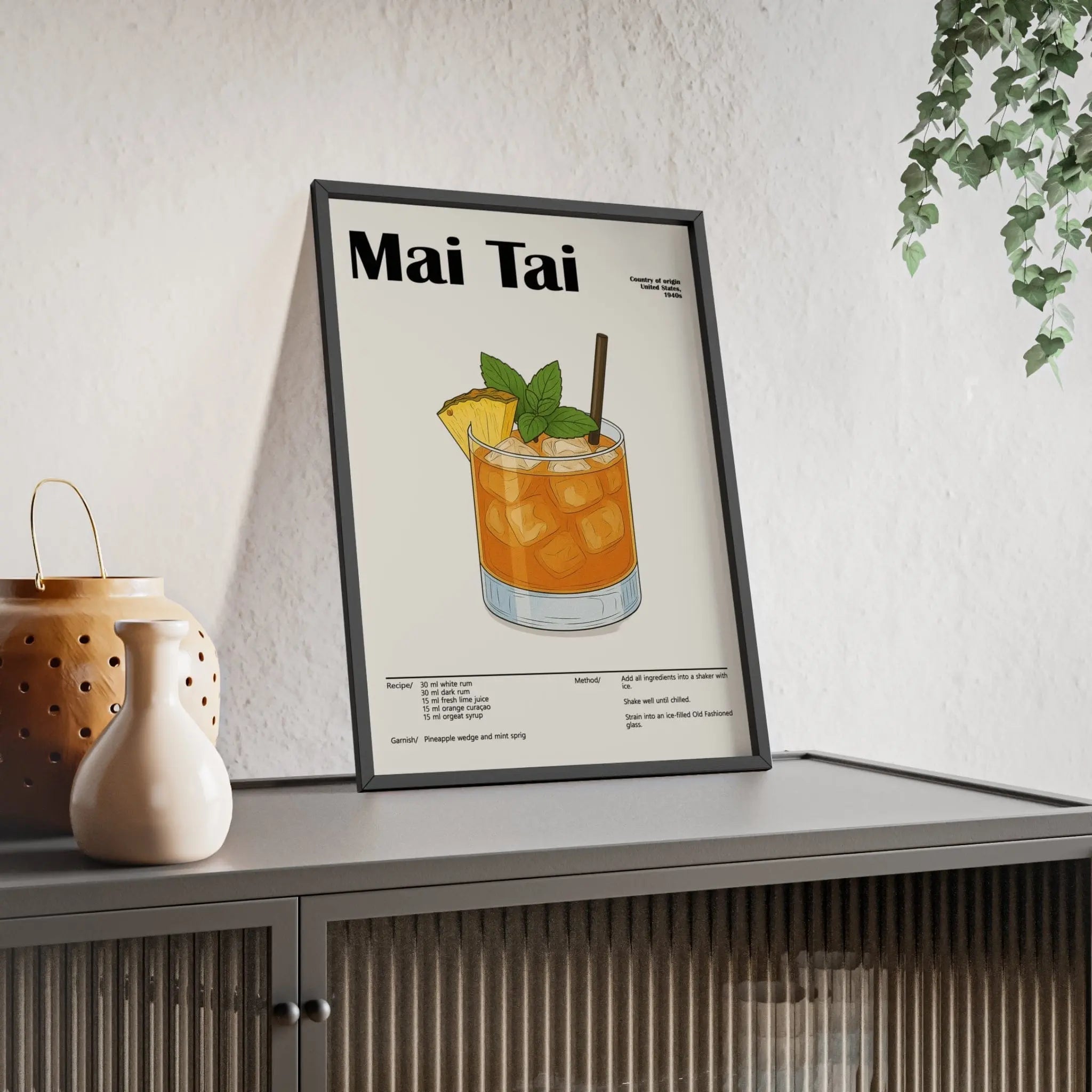 Mai Tai Cocktail Poster – Tropical Rum Drink Wall Art – Framed or Unframed