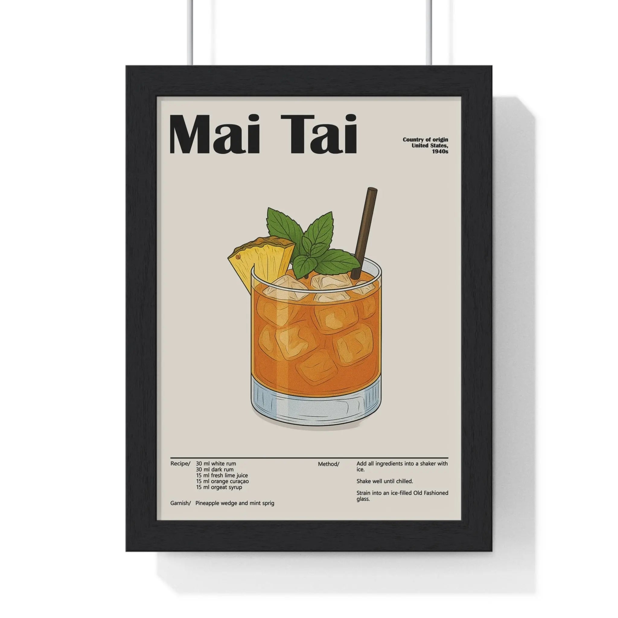 Mai Tai Cocktail Poster – Tropical Rum Drink Wall Art – Framed or Unframed