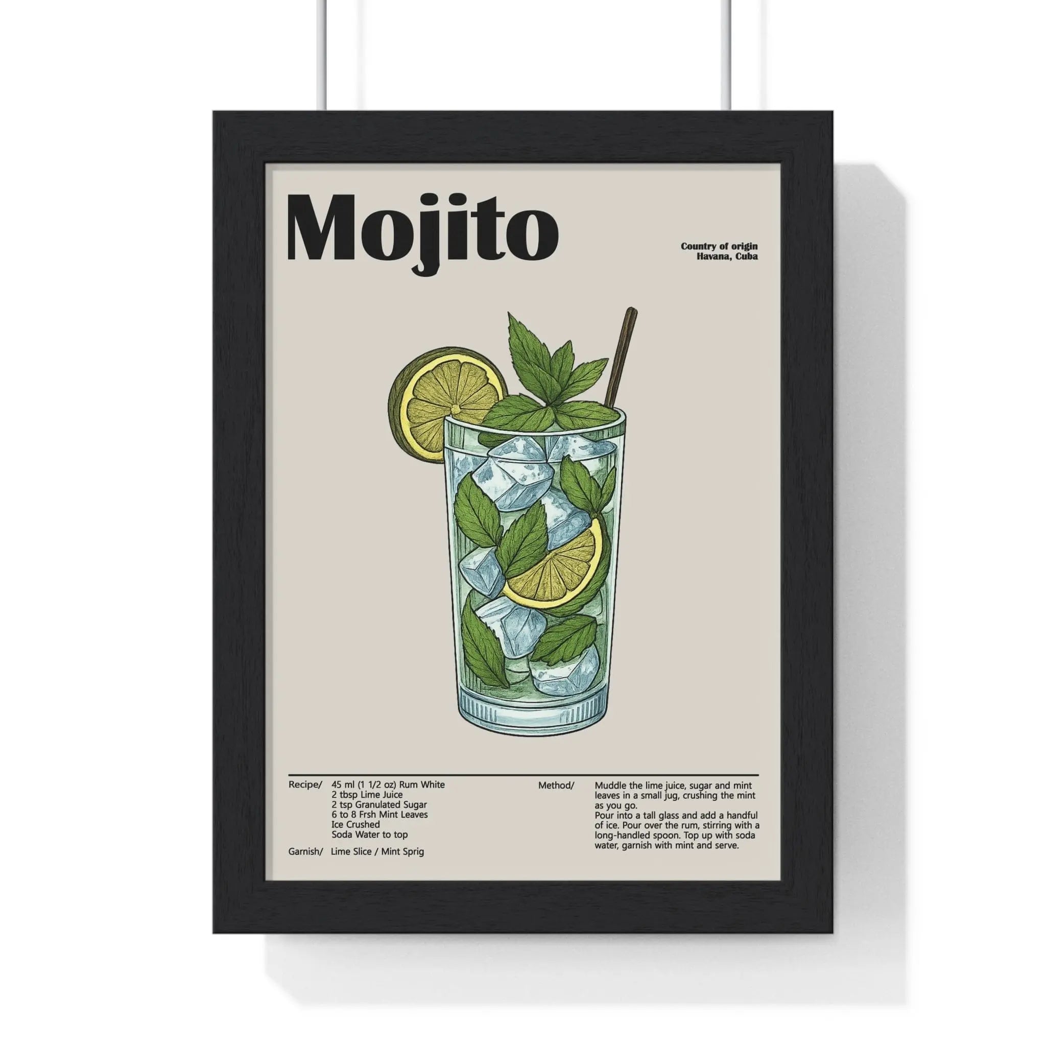 Mojito Cocktail Poster – Fresh Classic Drink Wall Art – Framed or Unframed