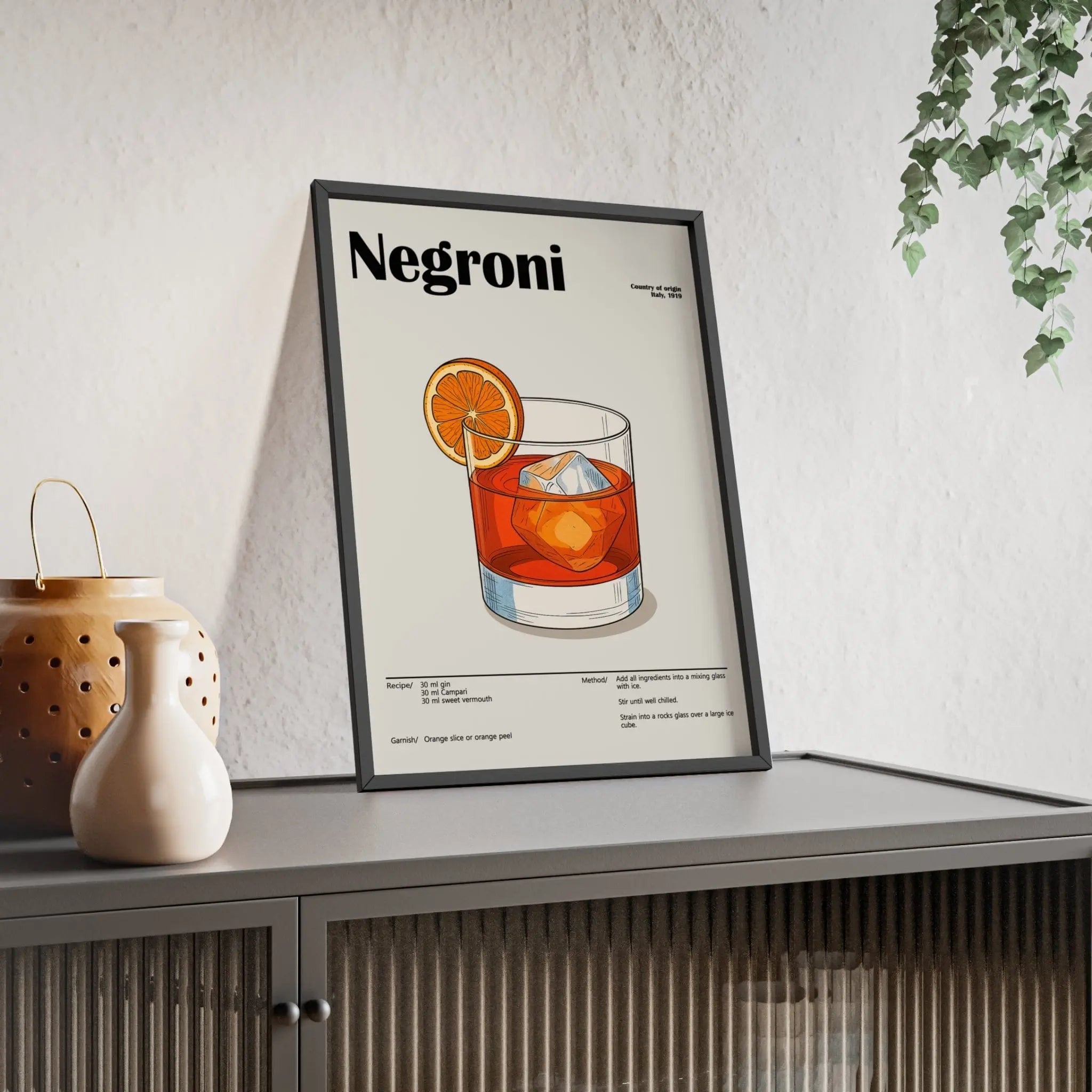 Negroni Cocktail Poster – Bold Italian Drink Wall Art – Framed or Unframed