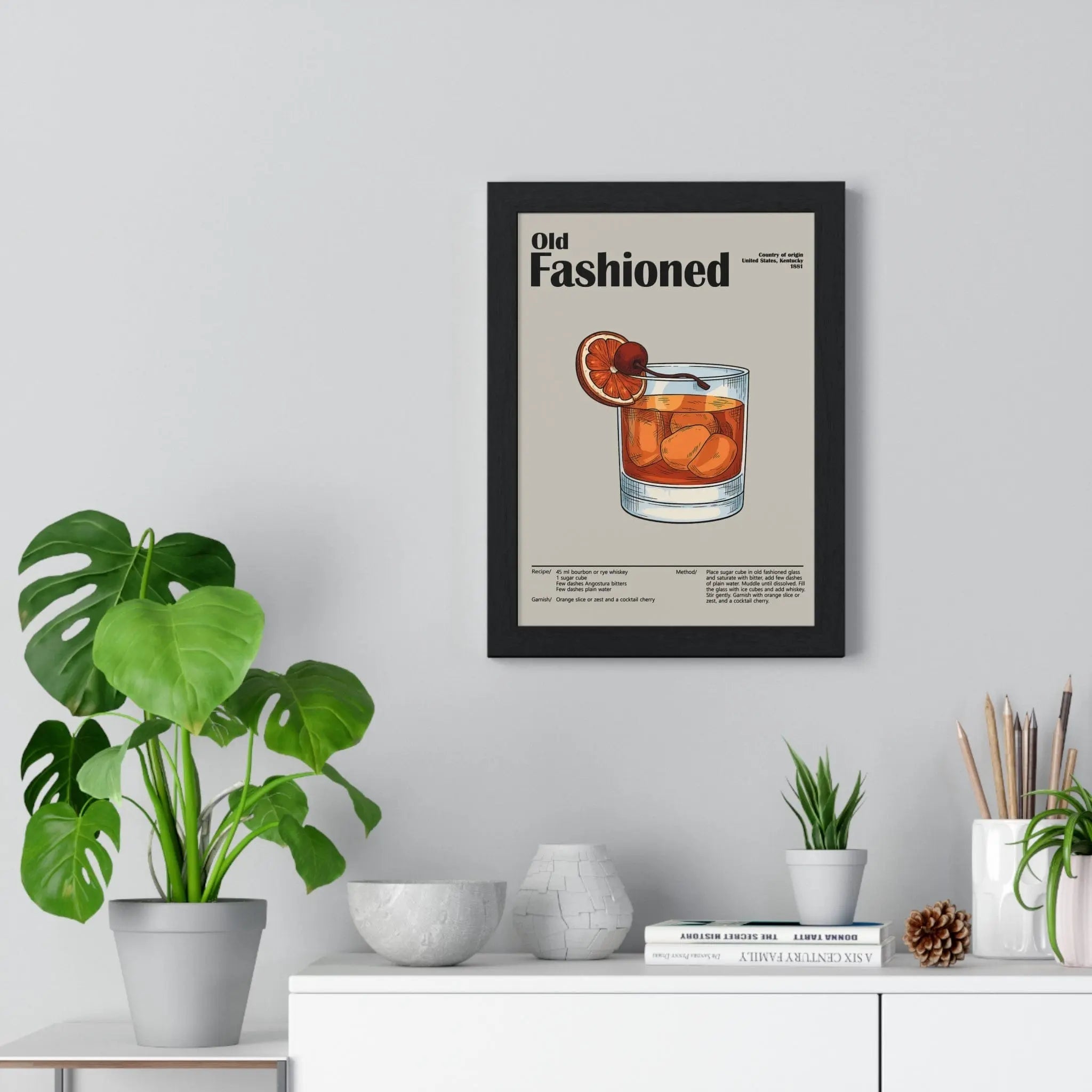 Old Fashioned Cocktail Poster – Vintage Whiskey Drink Print – Framed or Unframed