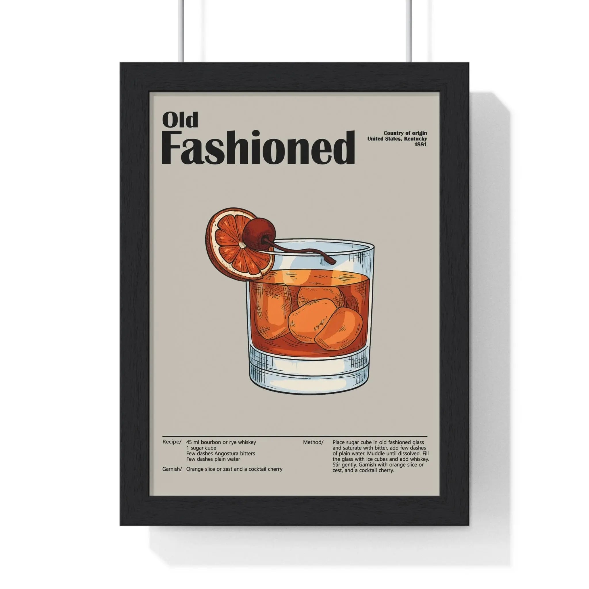 Old Fashioned Cocktail Poster – Vintage Whiskey Drink Print – Framed or Unframed
