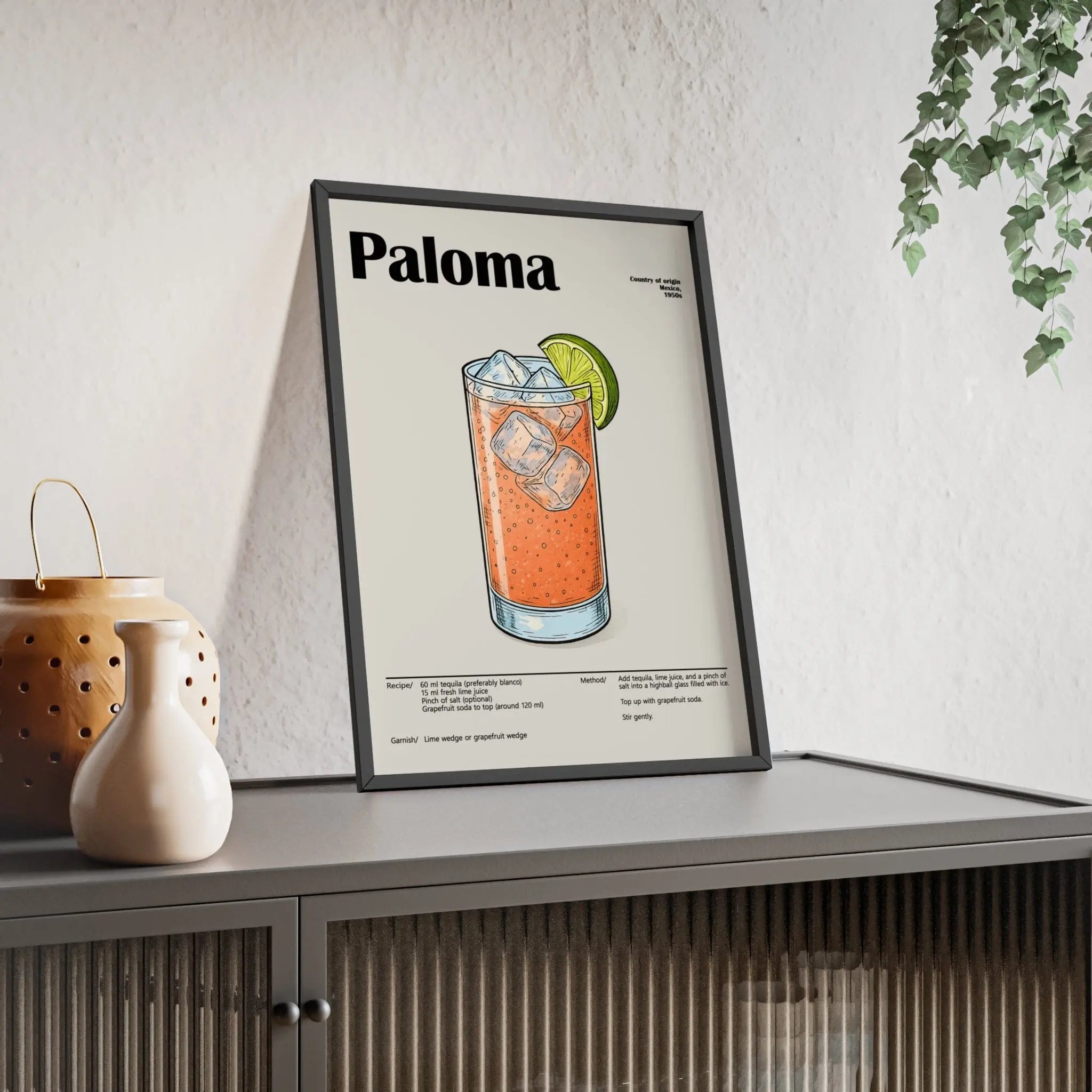 Paloma Cocktail Poster – Fresh Tequila Drink Wall Art – Framed or Unframed