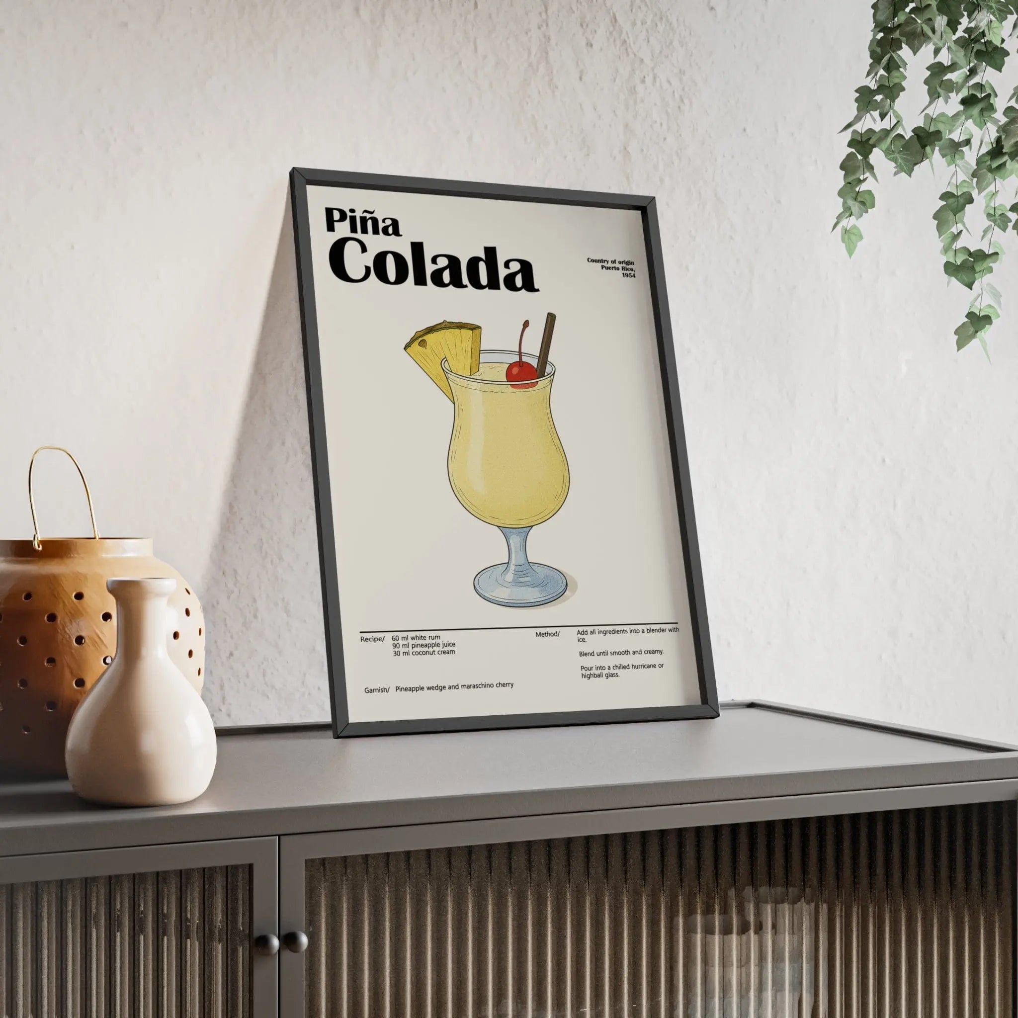 Piña Colada Cocktail Poster – Tropical Drink Wall Art – Framed or Unframed