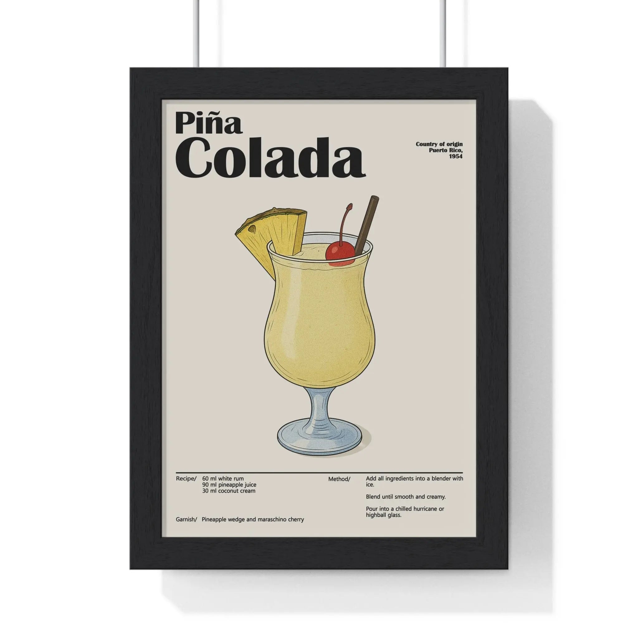 Piña Colada Cocktail Poster – Tropical Drink Wall Art – Framed or Unframed