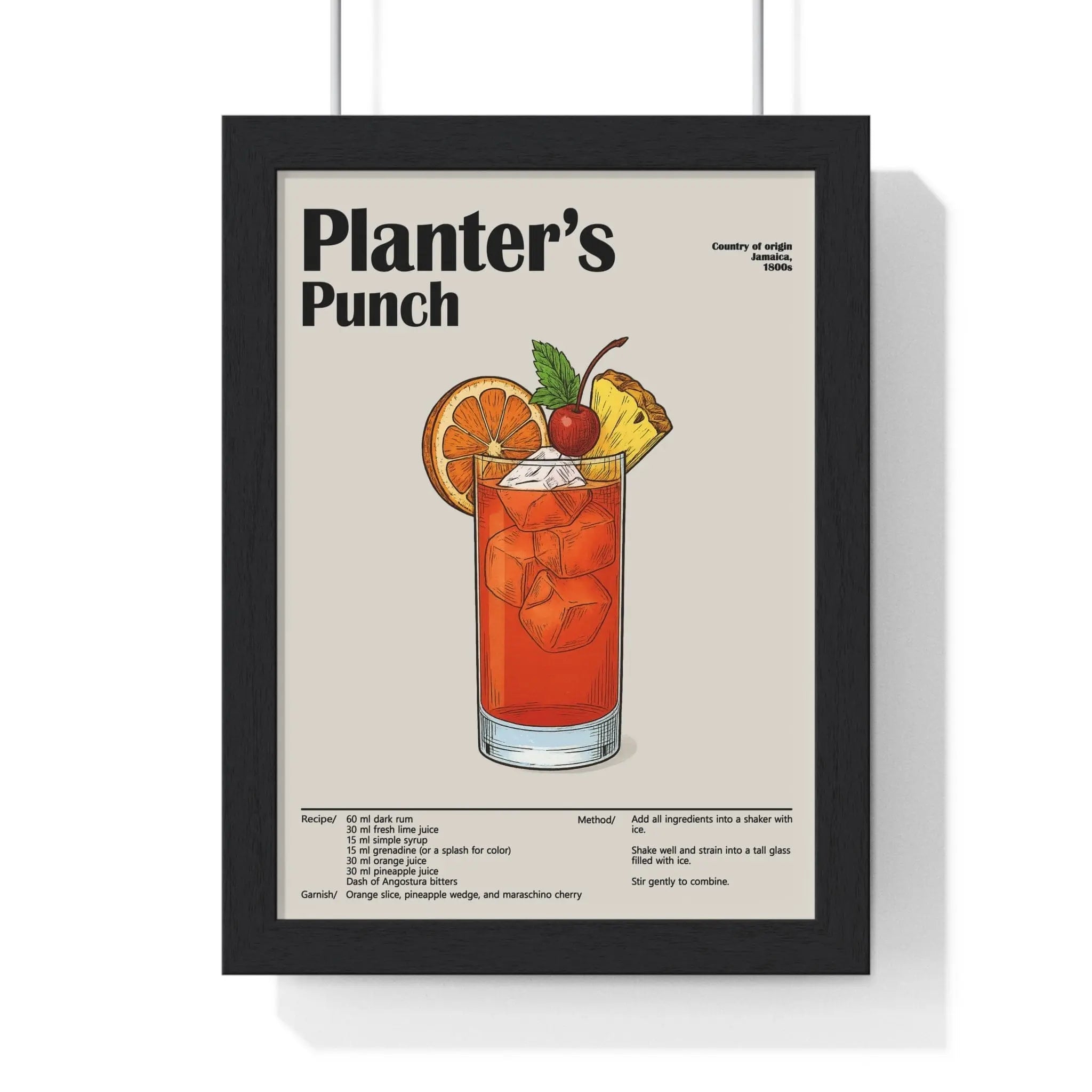 Planter’s Punch Cocktail Poster – Caribbean Rum Wall Art – Framed or Unframed