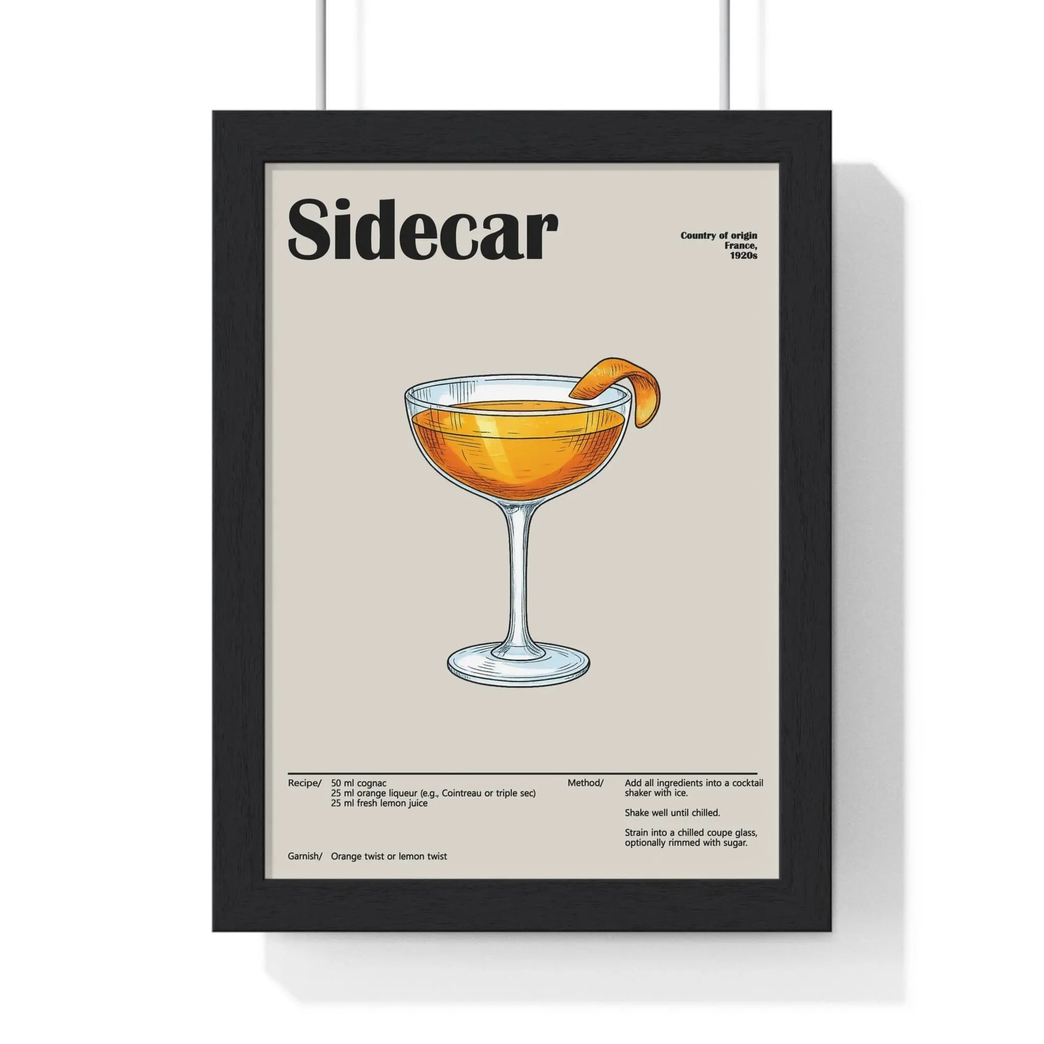 Sidecar Cocktail Poster – Classic Cognac Drink Wall Art – Framed or Unframed