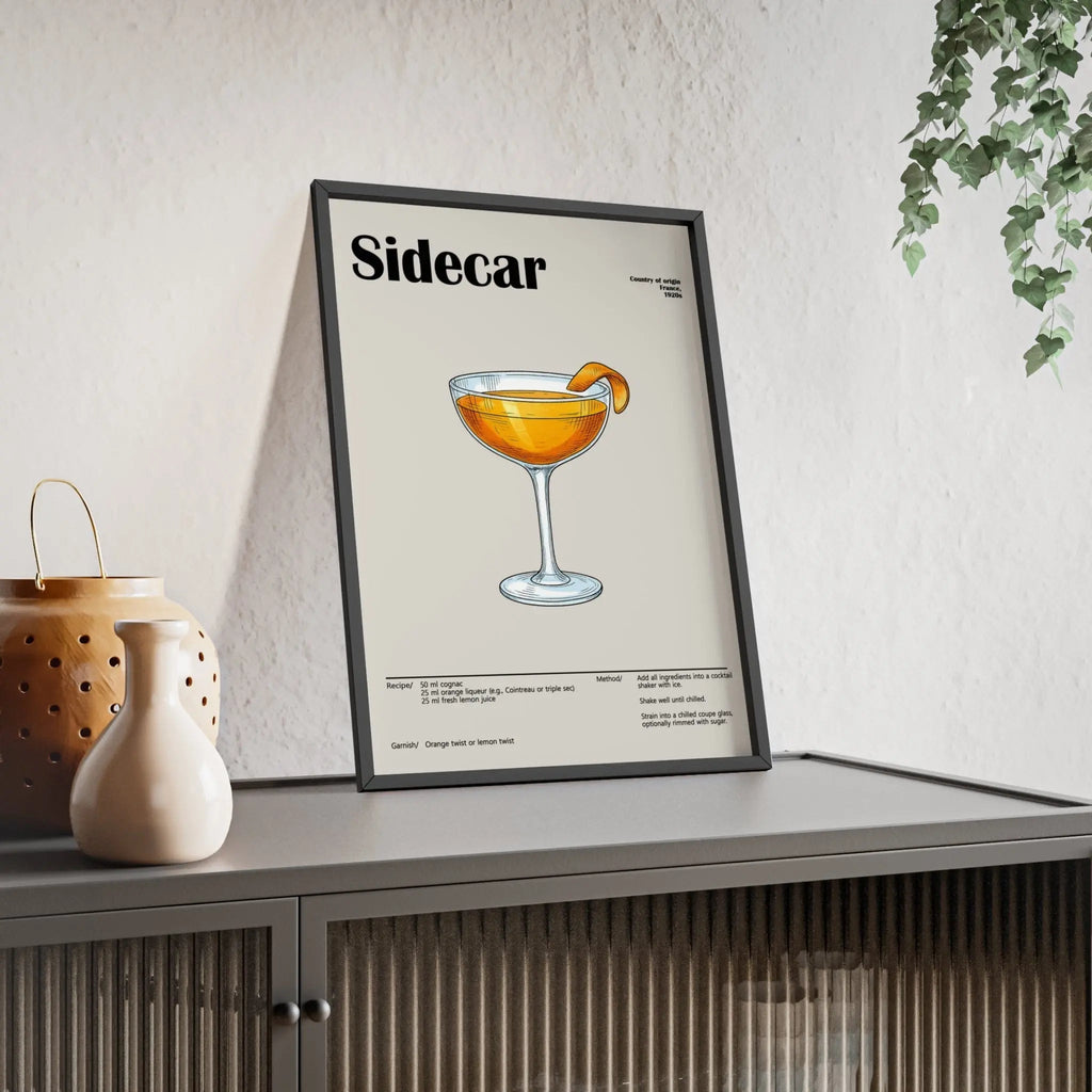 Sidecar Cocktail Poster – Classic Cognac Drink Wall Art – Framed or Unframed