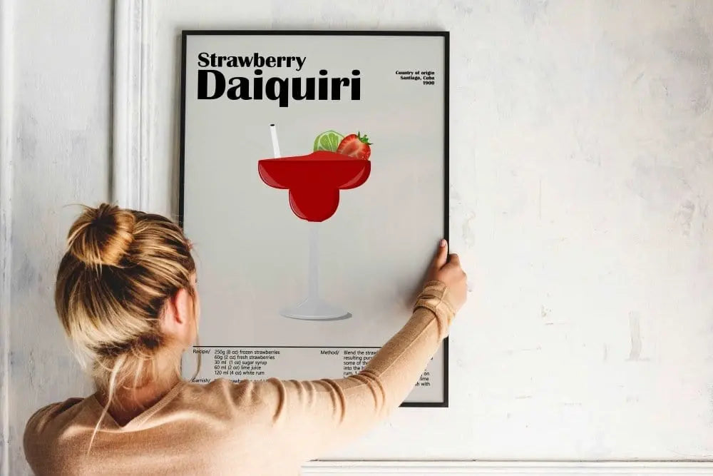 Strawberry Daiquiri Cocktail Poster – Bold Drink Wall Art – Framed or Unframed