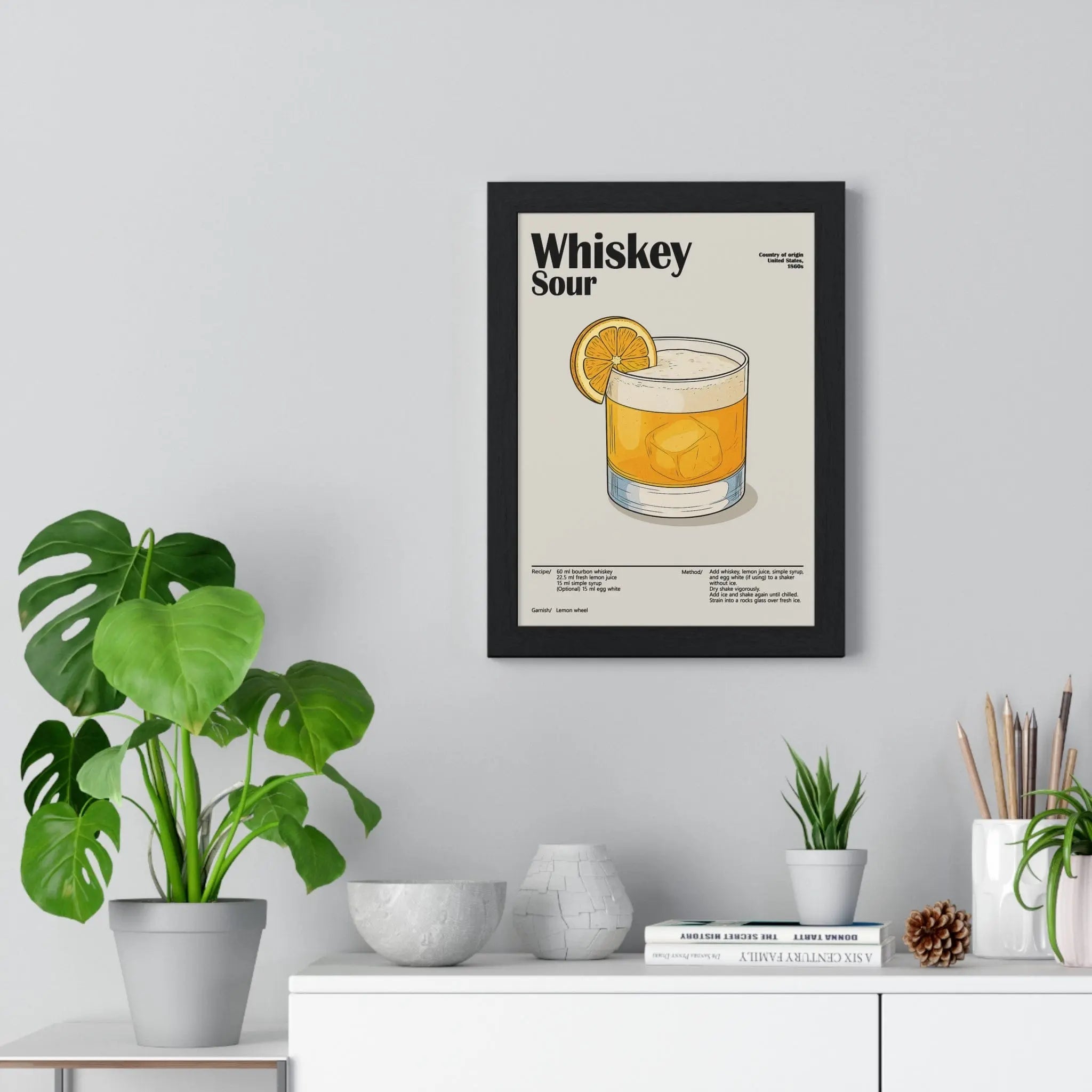 Whiskey Sour Cocktail Poster – Classic Whiskey Wall Art – Framed or Unframed