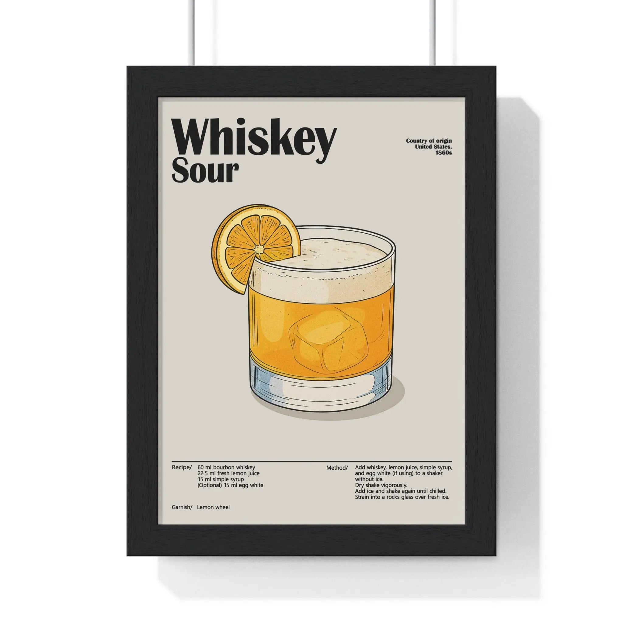 Whiskey Sour Cocktail Poster – Classic Whiskey Wall Art – Framed or Unframed