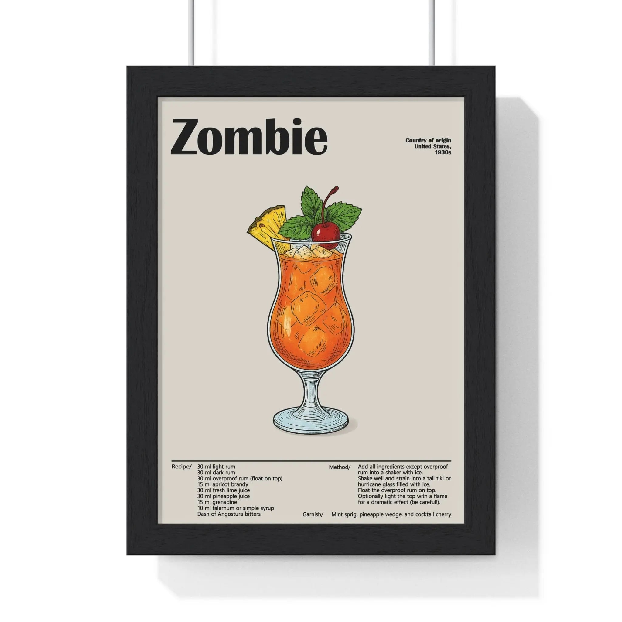 Zombie Cocktail Poster – Bold Tiki Bar Wall Art – Framed or Unframed