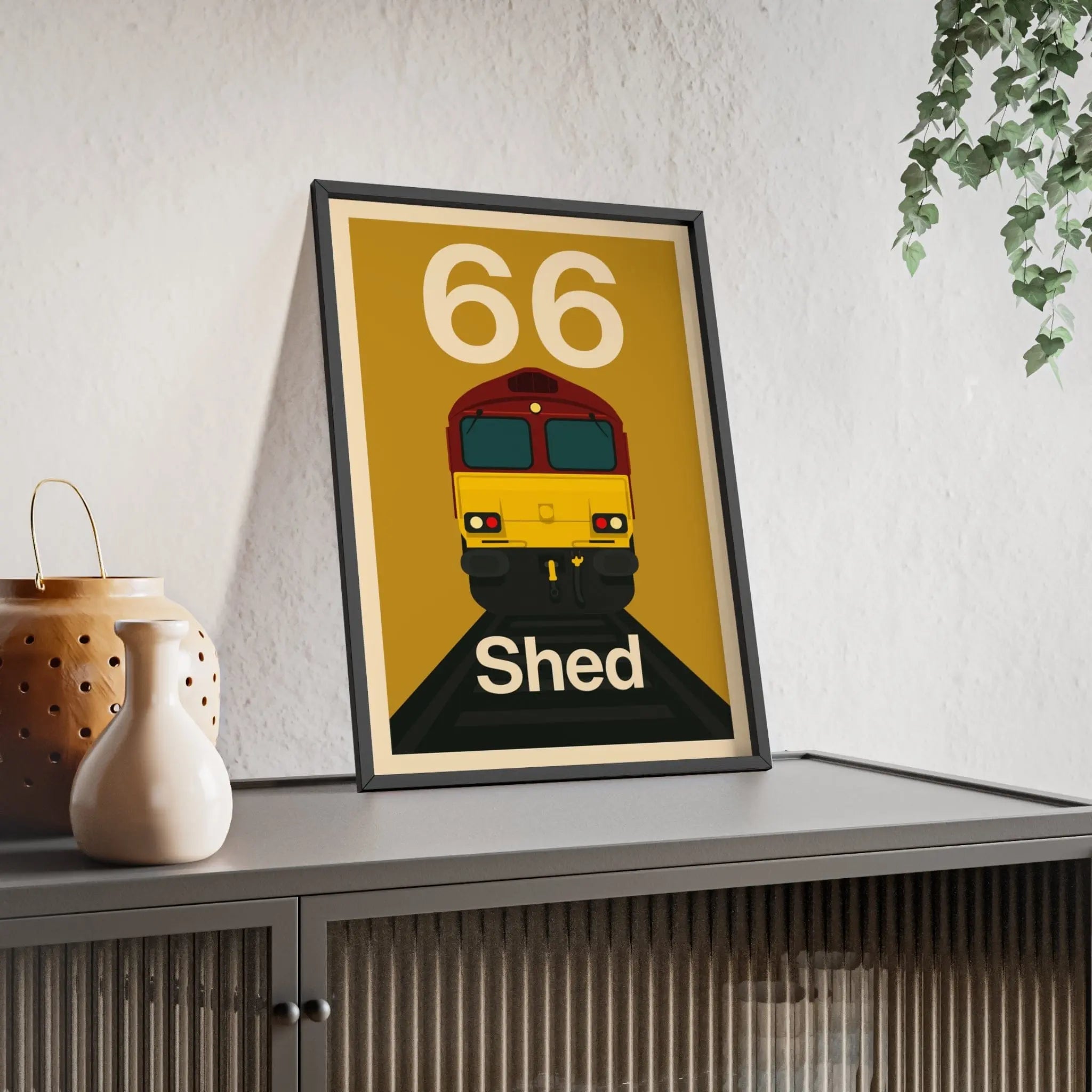 Class 66 Shed Train Poster – EWS Locomotive Wall Art for Railway Fans