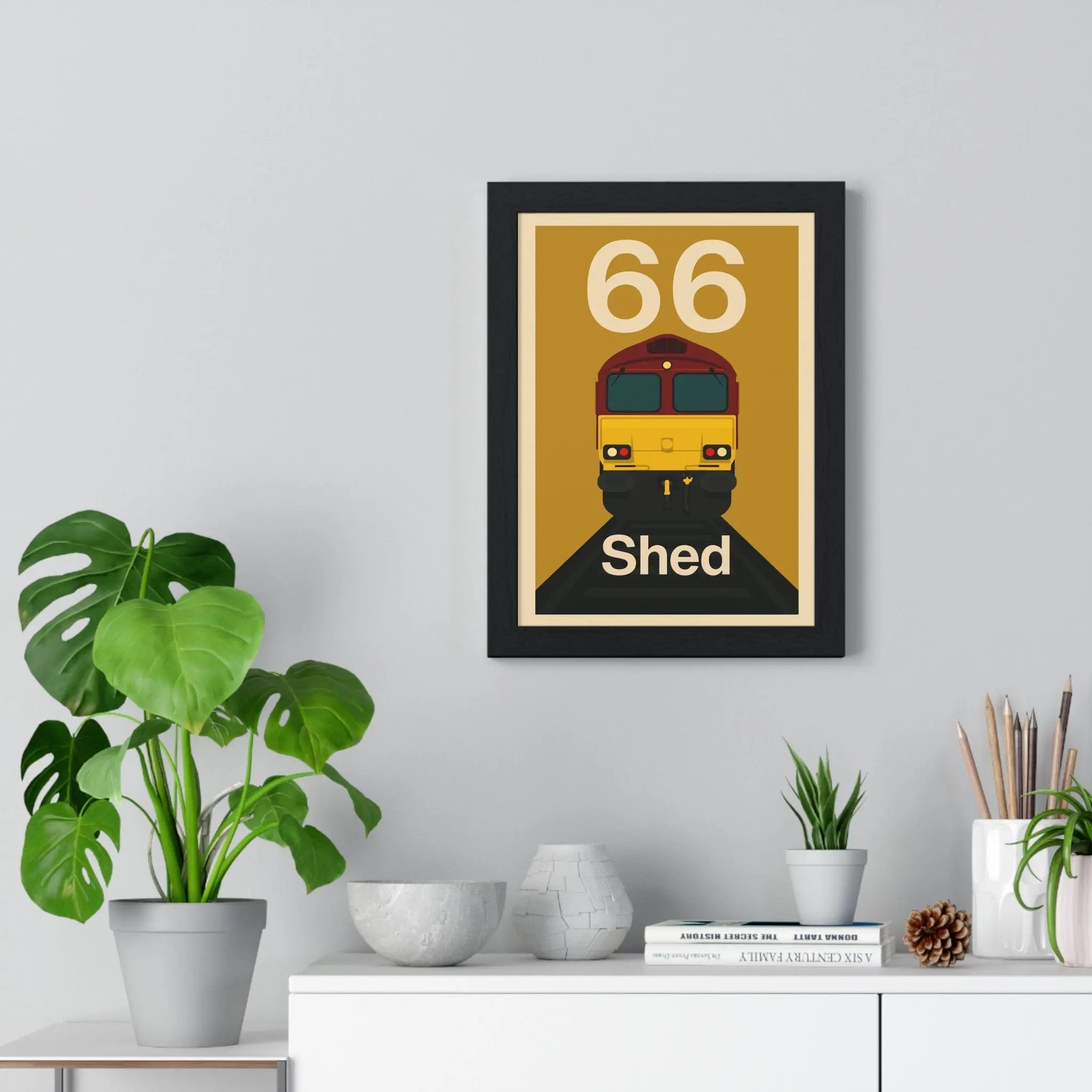 Class 66 Shed Train Poster – EWS Locomotive Wall Art for Railway Fans