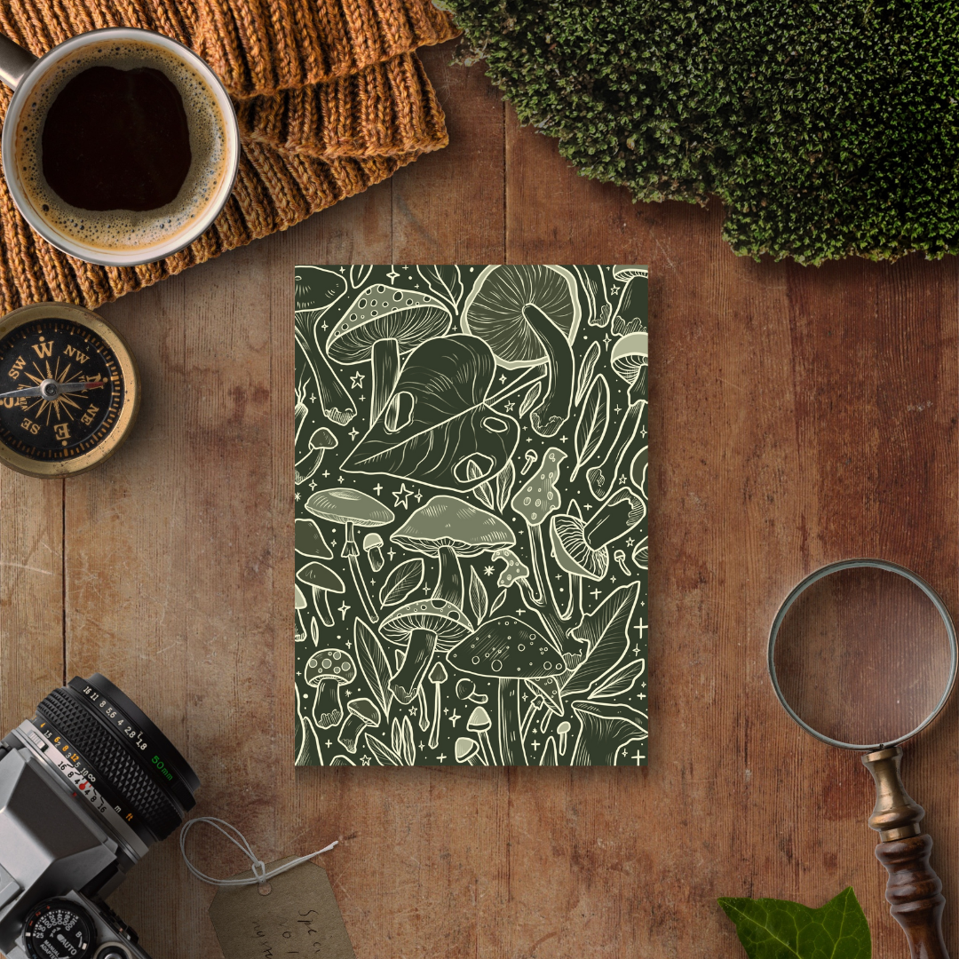 Green Shrooms, A5 Softcover Notebook